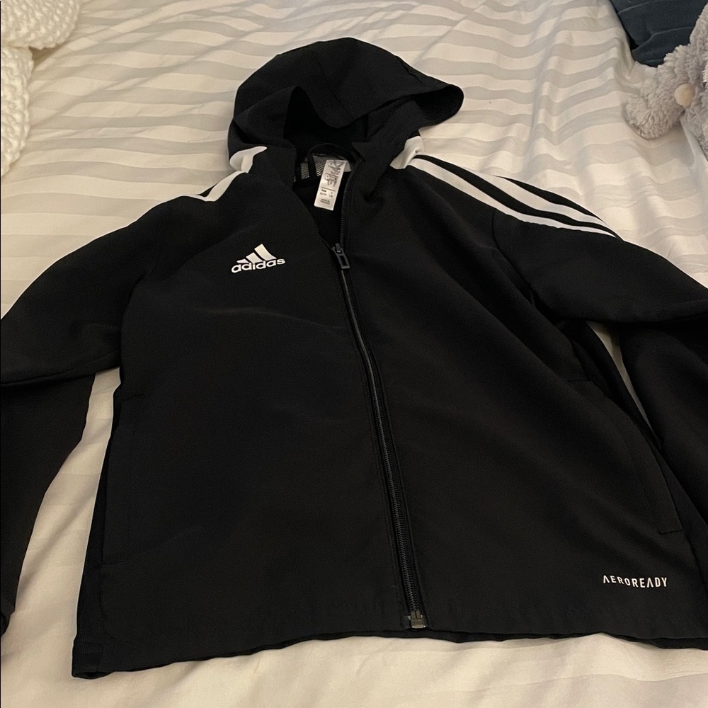 Adidas Kids Black and White Hooded Jacket